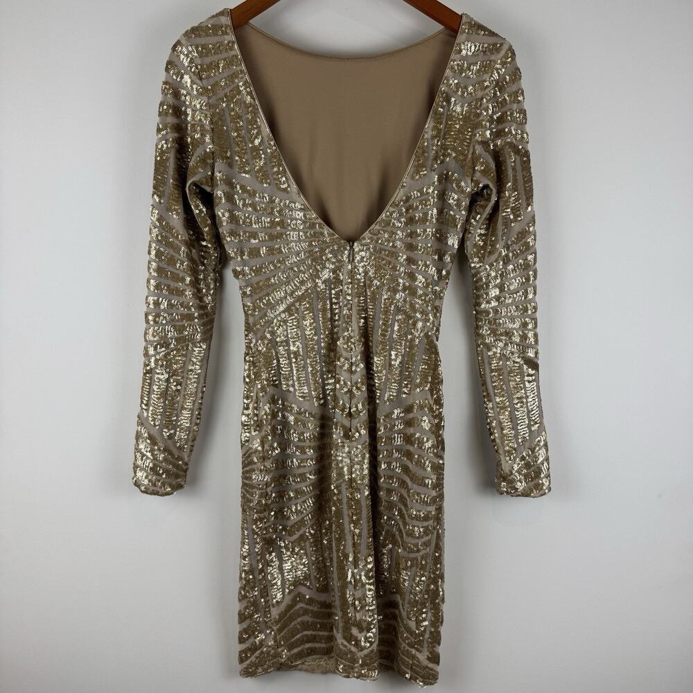 Dress the Population Lola gold sequin long sleeve bodycon mini dress M Fits S - Picture 5 of 14